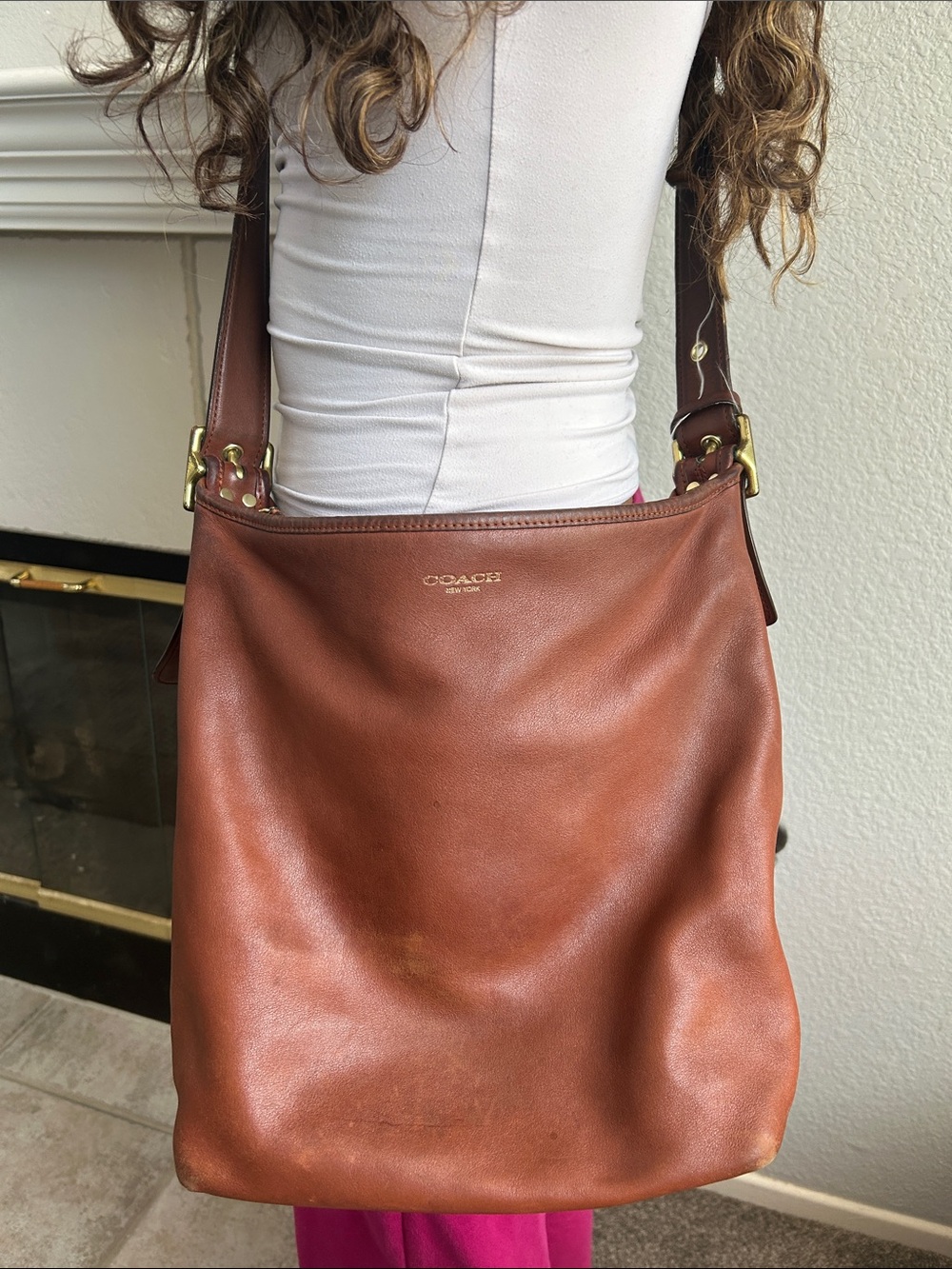 Coach Rustic Brown Leather Hobo Shoulder Bag with Gold Hardware